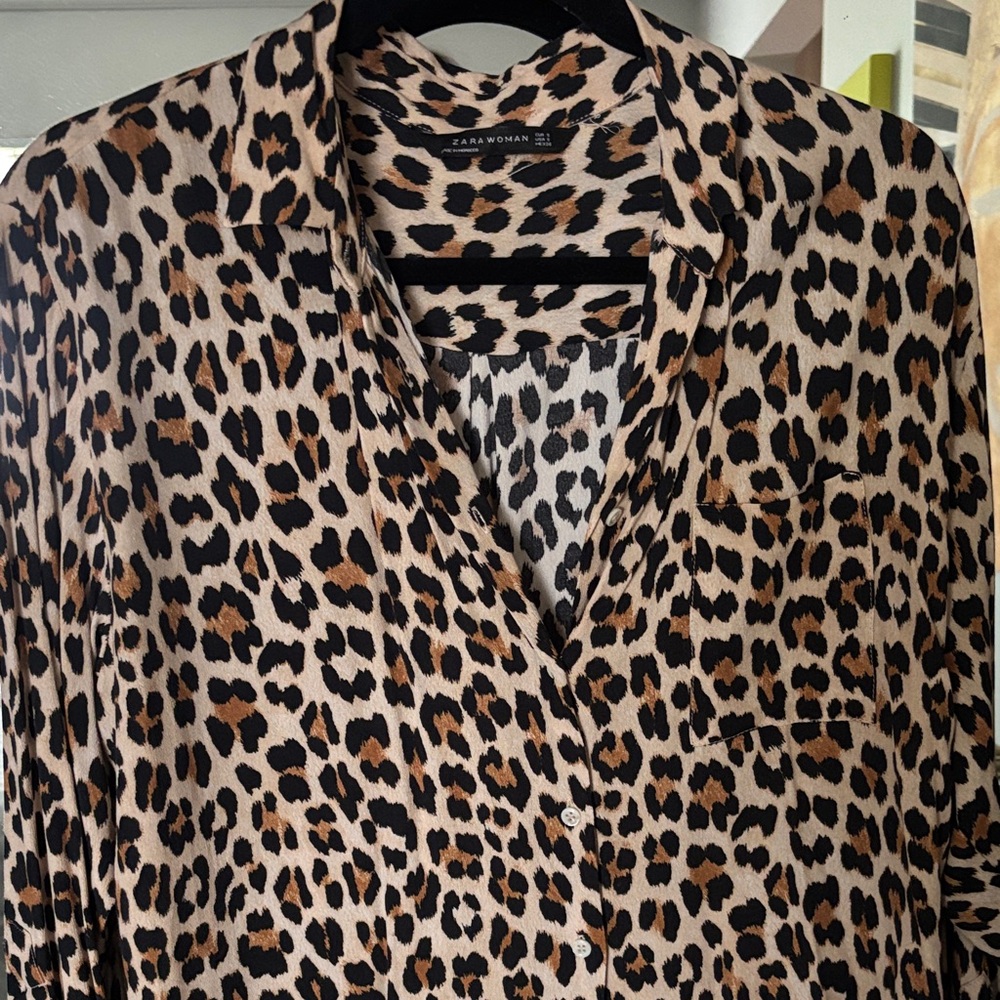 Zara Leopard Print Blouse - Black and Brown